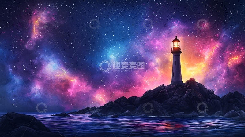 高清大图下载【趣麦麦图】星空下的灯塔