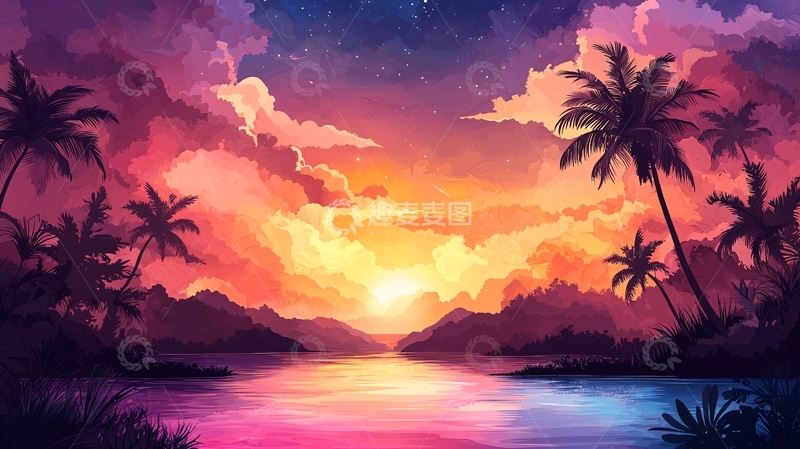 高清大图下载【趣麦麦图】热带日落海滩风景