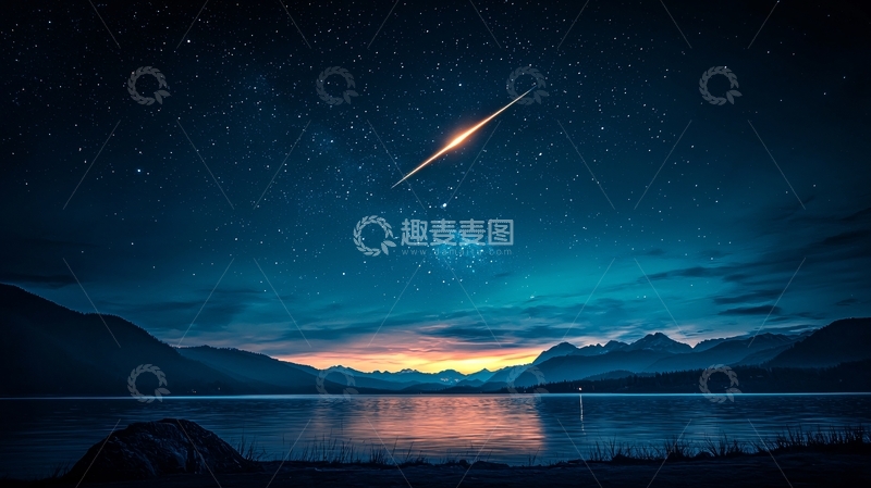 高清大图下载【趣麦麦图】流星划过夜空的湖面