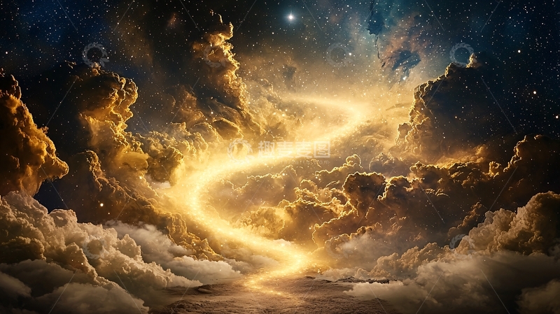 高清大图下载【趣麦麦图】金色光线在云层中穿梭