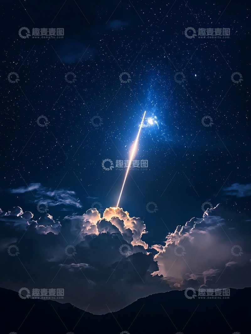高清大图下载【趣麦麦图】夜空火箭发射冲破云霄