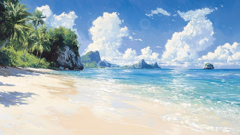 高清大图下载【趣麦麦图】热带海滩风景画