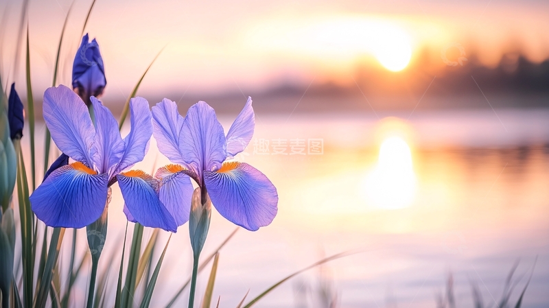 高清大图下载【趣麦麦图】晨曦中的蓝色鸢尾花