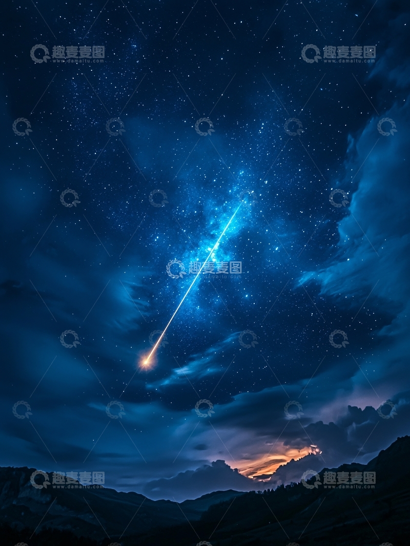 高清大图下载【趣麦麦图】深蓝色夜空流星划过