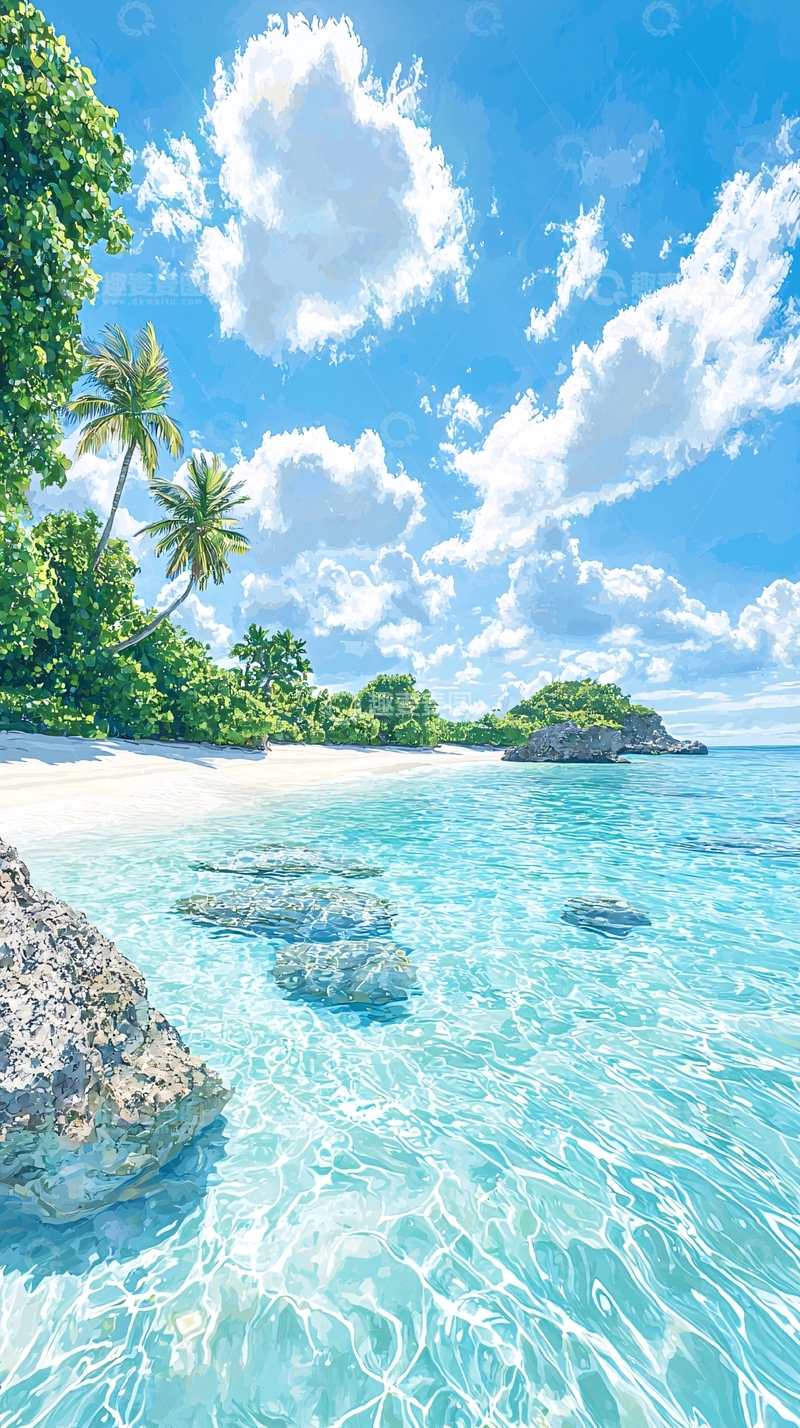 高清大图下载【趣麦麦图】热带海滩风景画
