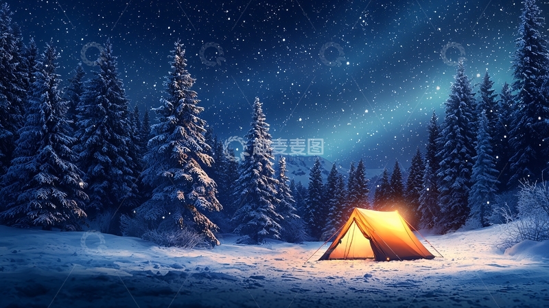高清大图下载【趣麦麦图】雪地里温暖的帐篷