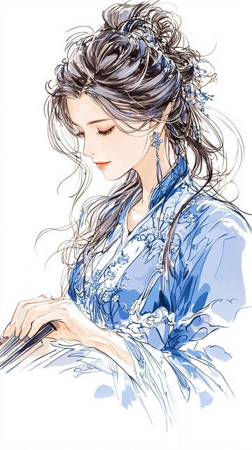 古风女子手握琴弦