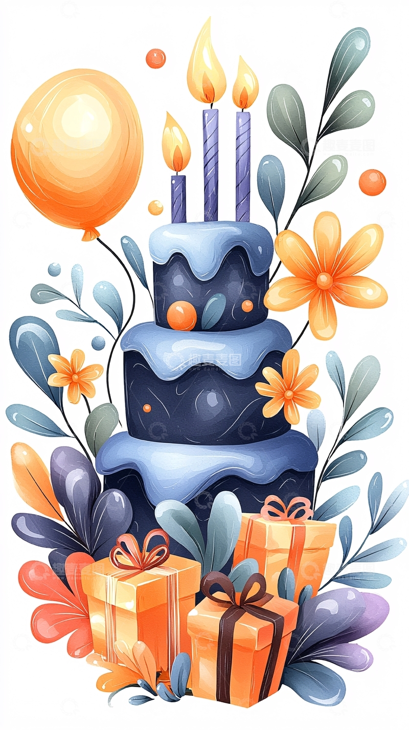 高清大图下载【趣麦麦图】生日蛋糕与礼物庆祝场景