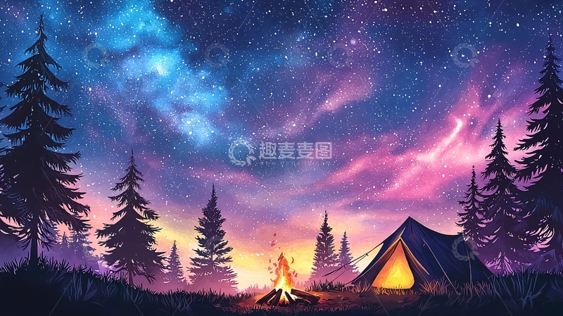 高清大图下载【趣麦麦图】夜空下露营地