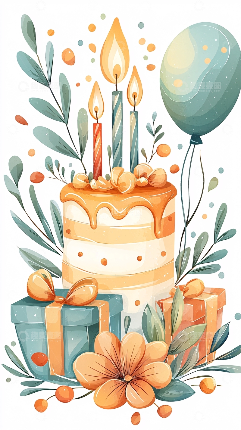 高清大图下载【趣麦麦图】生日蛋糕礼物庆祝插画