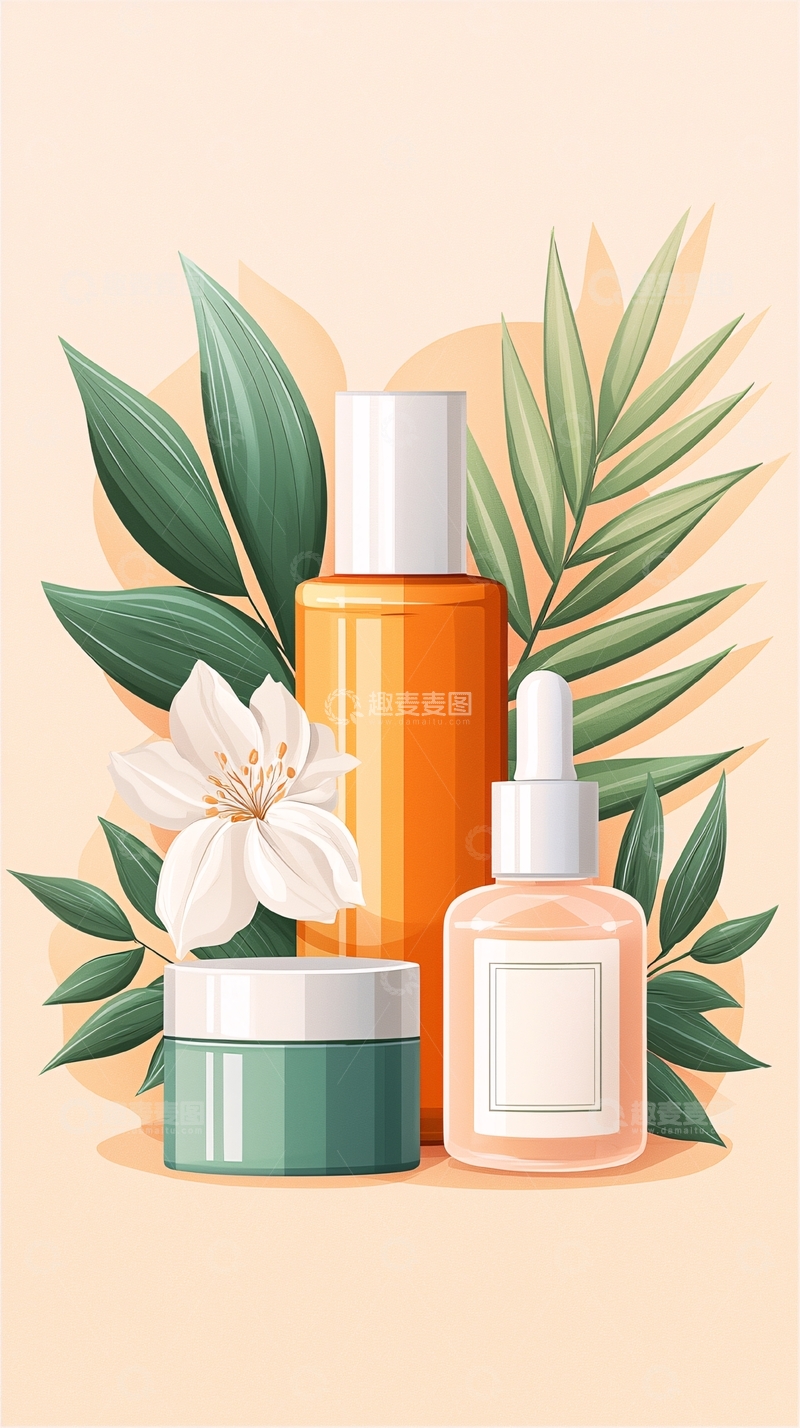 高清大图下载【趣麦麦图】自然植物护肤产品插画