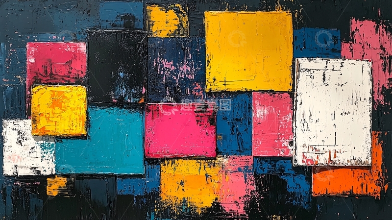高清大图下载【趣麦麦图】抽象几何色块拼接画