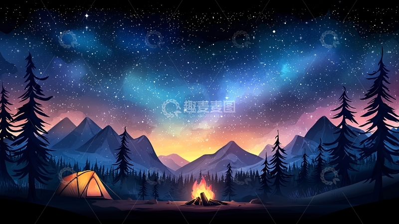 高清大图下载【趣麦麦图】星空下的帐篷营地