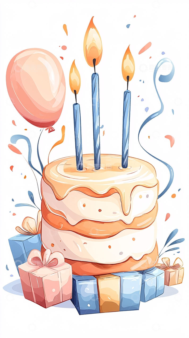 高清大图下载【趣麦麦图】生日蛋糕与礼物庆祝场景