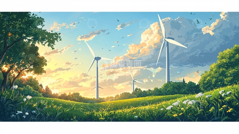 高清大图下载【趣麦麦图】风力发电站与自然风光