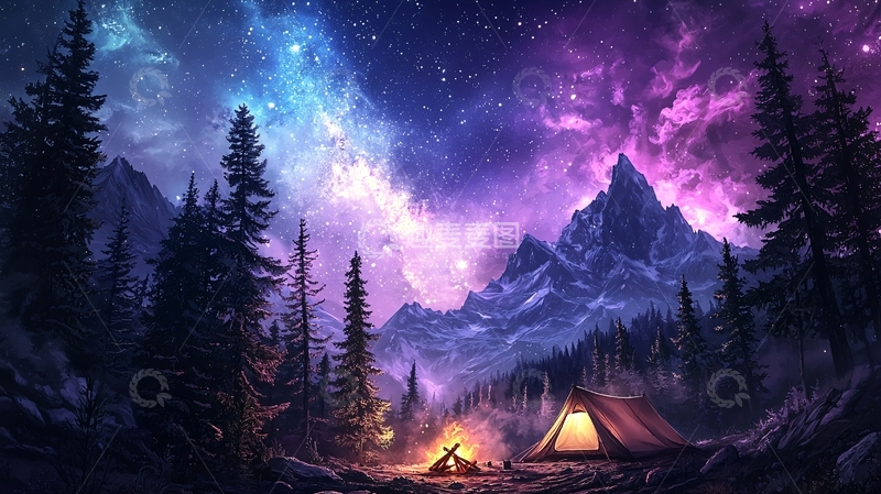 高清大图下载【趣麦麦图】星空下的露营帐篷