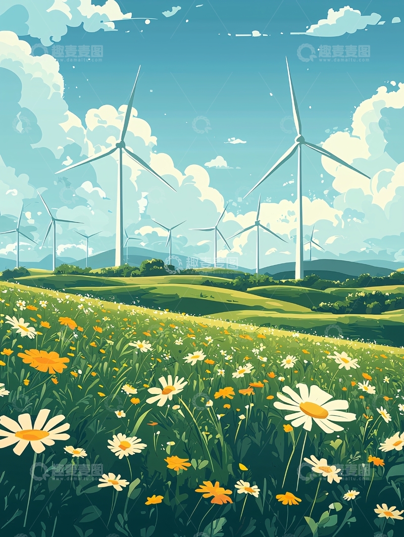 高清大图下载【趣麦麦图】风力发电与自然美景