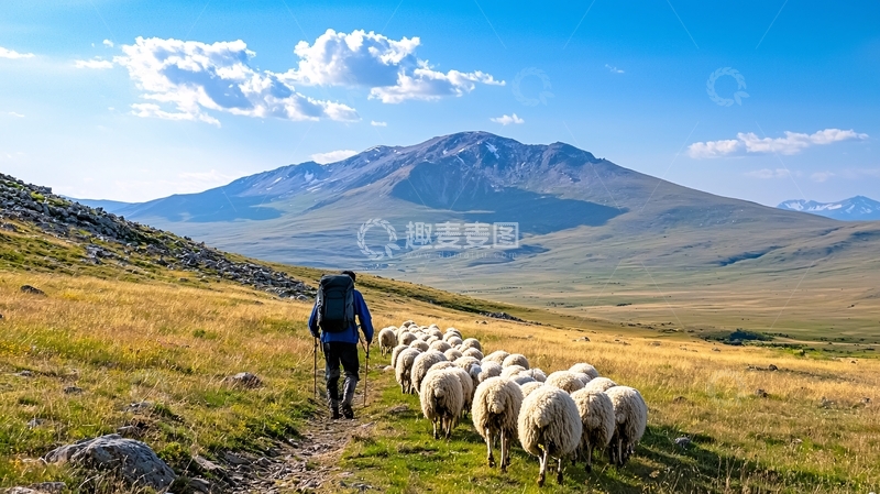 高清大图下载【趣麦麦图】徒步山间高清图片
