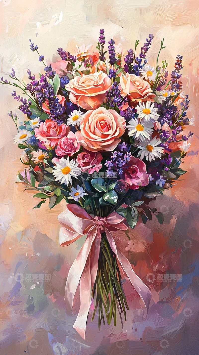 高清大图下载【趣麦麦图】浪漫花束插画艺术背景