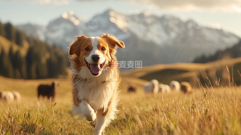 高清大图下载【趣麦麦图】奔跑在草原上的边境牧羊犬