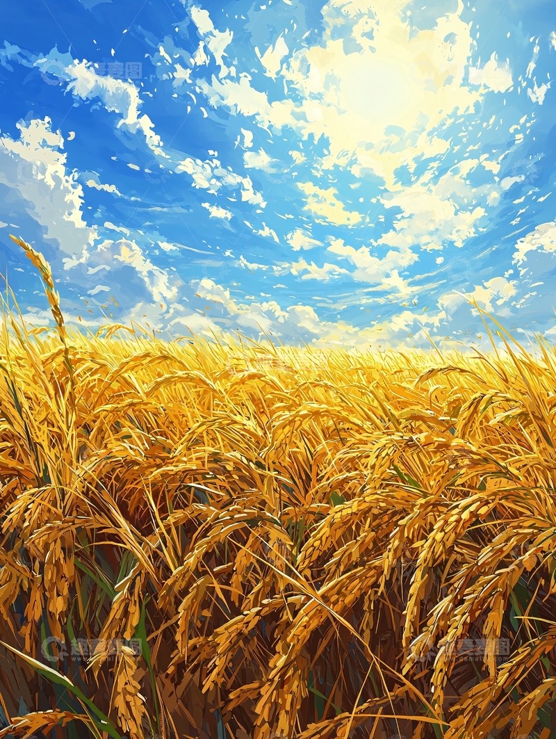 高清大图下载【趣麦麦图】金色麦田在蓝天下闪耀