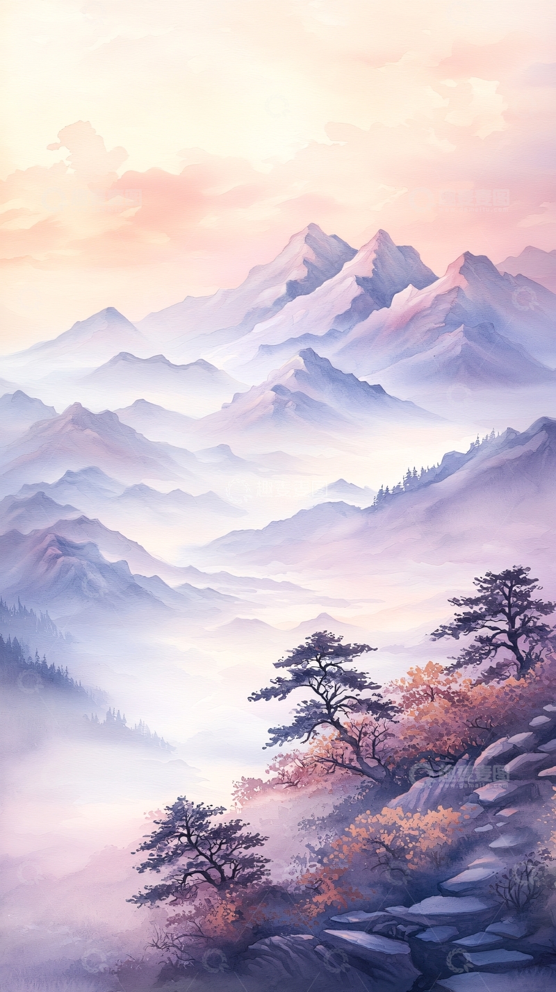 高清大图下载【趣麦麦图】秋日山间雾气缭绕