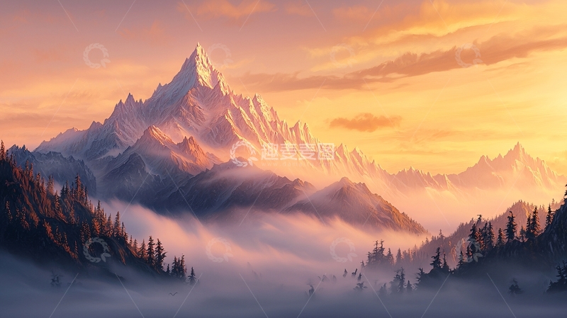 高清大图下载【趣麦麦图】晨雾中的雪山高峰