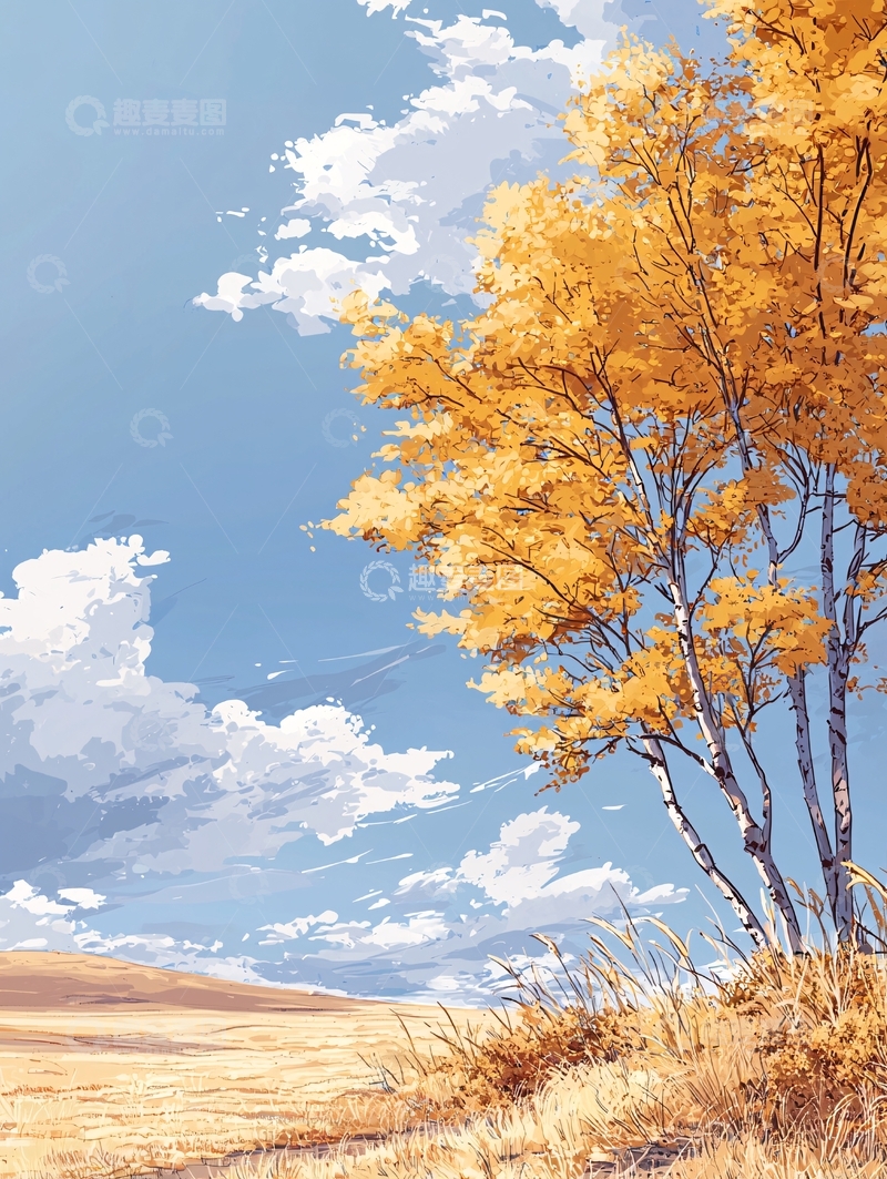高清大图下载【趣麦麦图】秋日天空下的树木
