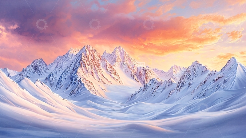 高清大图下载【趣麦麦图】雪山日落美景