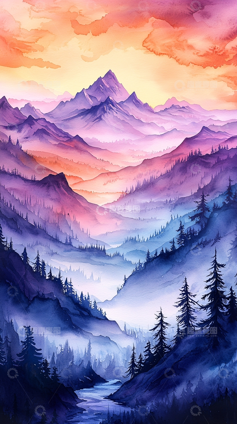 高清大图下载【趣麦麦图】梦幻山川晨雾风景