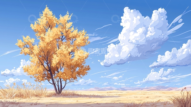 高清大图下载【趣麦麦图】秋日暖阳下的金黄树