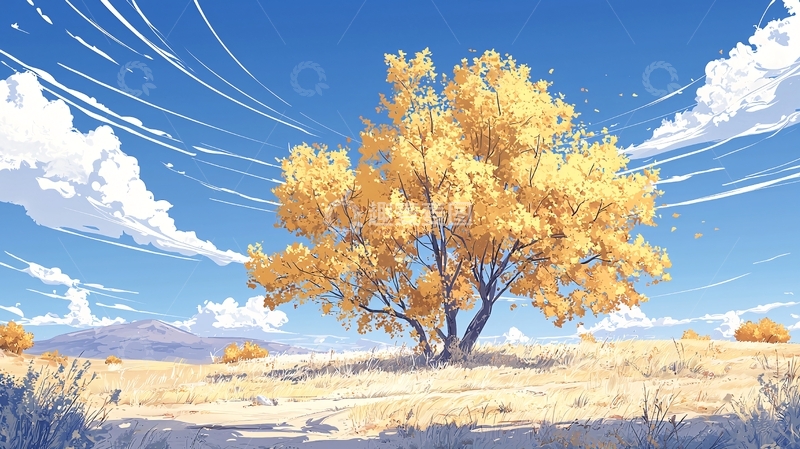 高清大图下载【趣麦麦图】秋日暖阳下的金黄树木