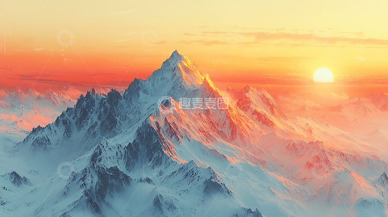 高清大图下载【趣麦麦图】雪山日出风景图