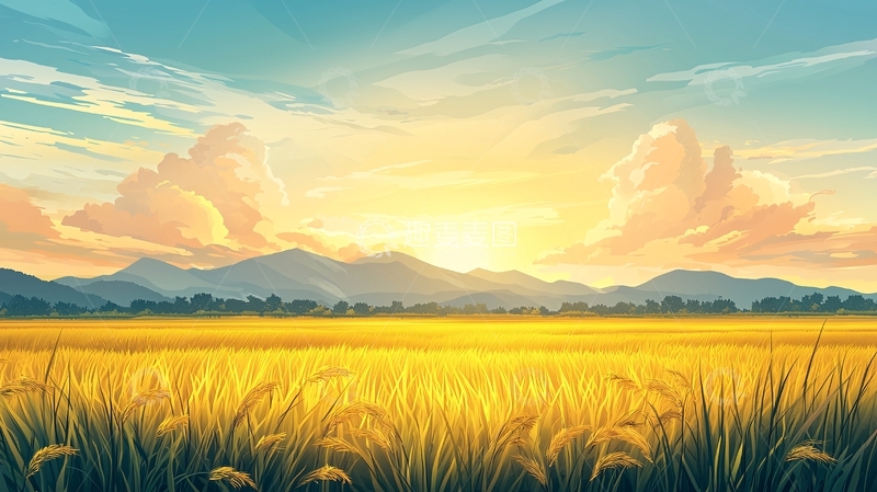 高清大图下载【趣麦麦图】金黄色麦田日出时分