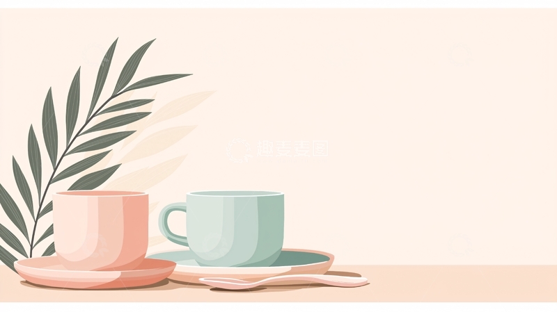高清大图下载【趣麦麦图】清新简约咖啡杯插画背景图