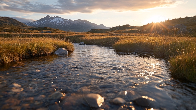 高清大图下载【趣麦麦图】山间小溪日落美景