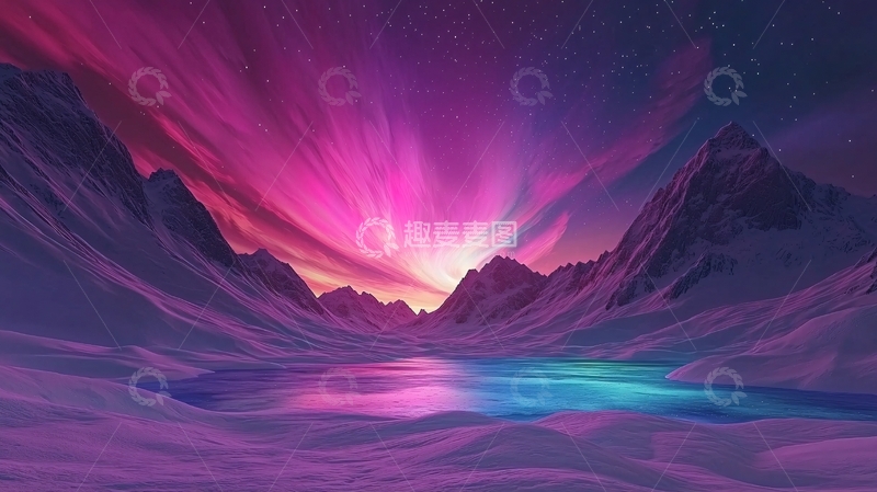 高清大图下载【趣麦麦图】梦幻雪山极光风景