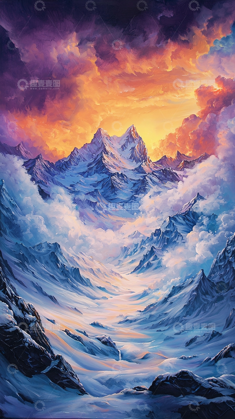 高清大图下载【趣麦麦图】雪山日落美景