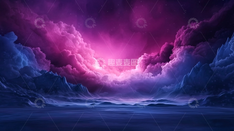 高清大图下载【趣麦麦图】梦幻紫色天空下的山海景色