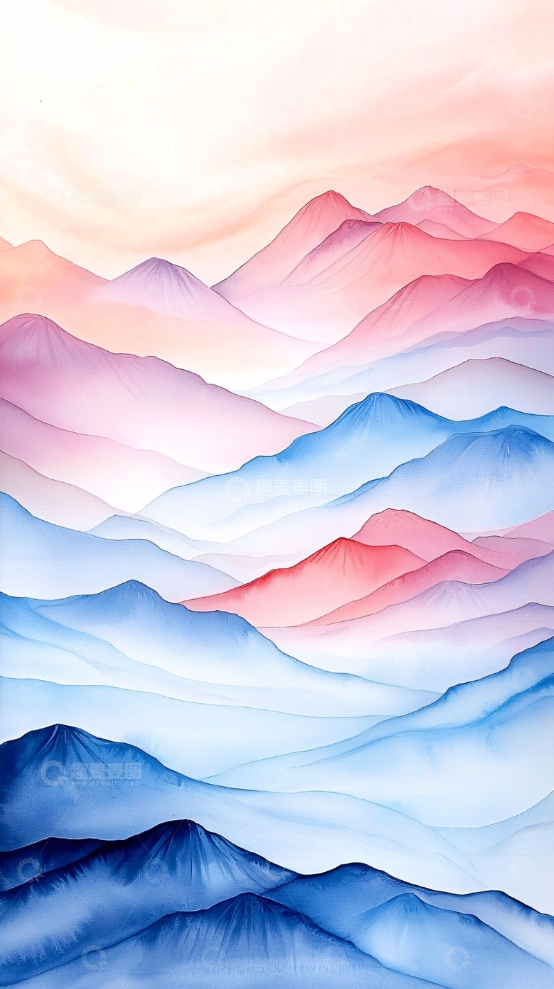 高清大图下载【趣麦麦图】梦幻山峦渐变色彩风景图