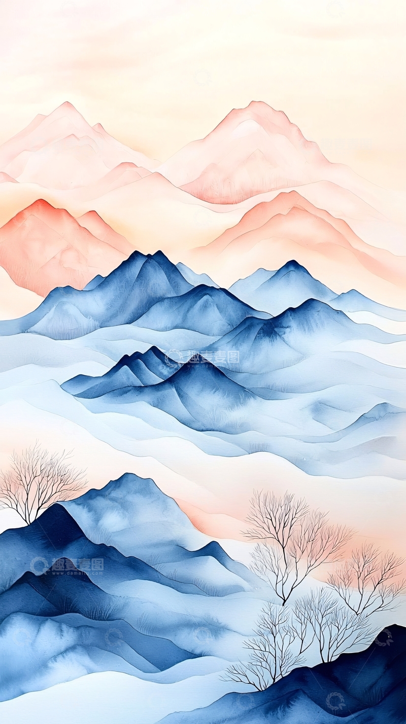 高清大图下载【趣麦麦图】山川水墨画背景图