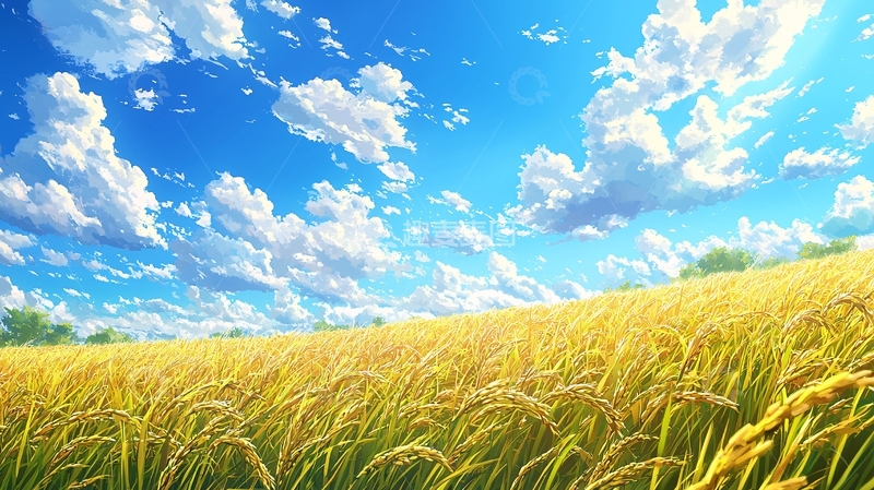 高清大图下载【趣麦麦图】金黄麦田与蓝天白云