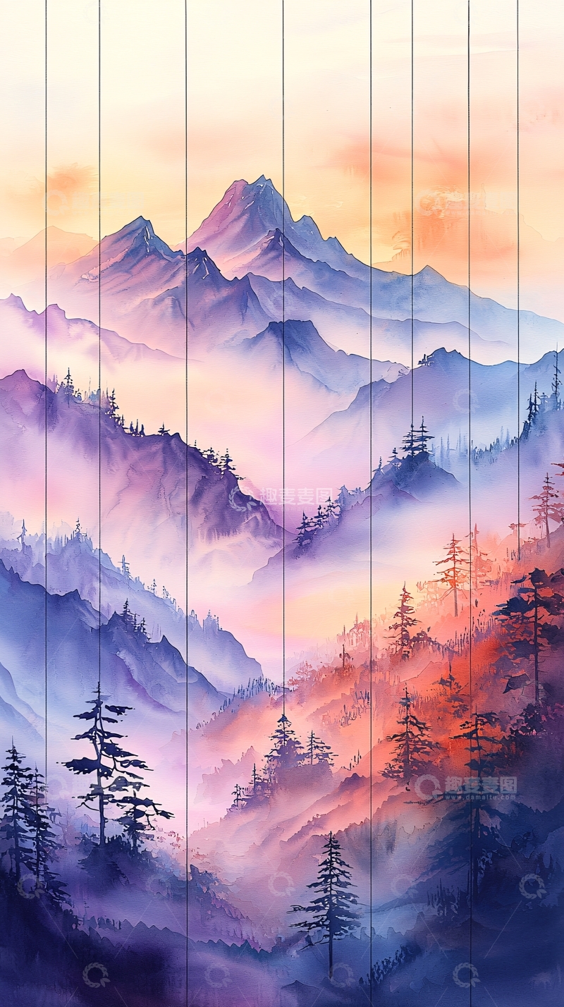 高清大图下载【趣麦麦图】梦幻山川日出风景图