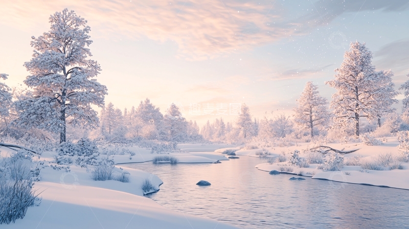 高清大图下载【趣麦麦图】冬日雪景河流自然风光