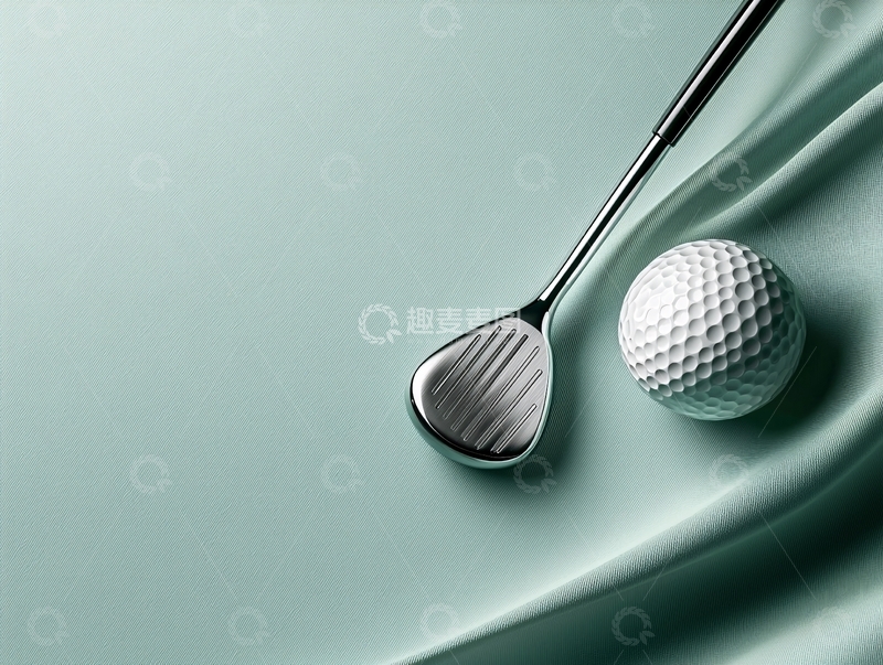 高清大图下载【趣麦麦图】高尔夫球杆和球在丝绸上