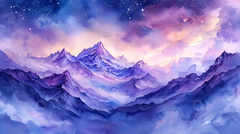 高清大图下载【趣麦麦图】梦幻山脉星空风景