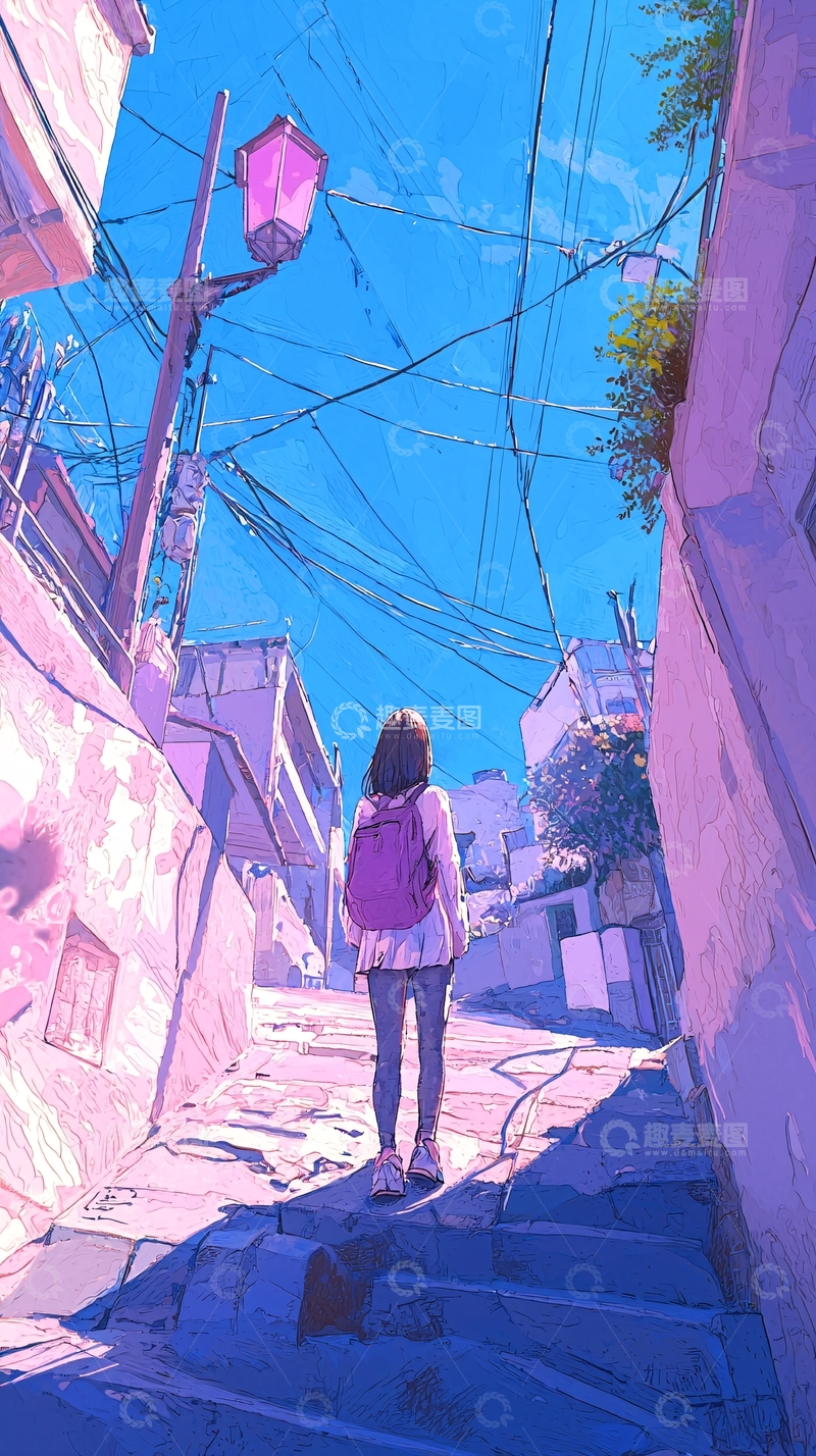 高清大图下载【趣麦麦图】紫色巷子里的女孩