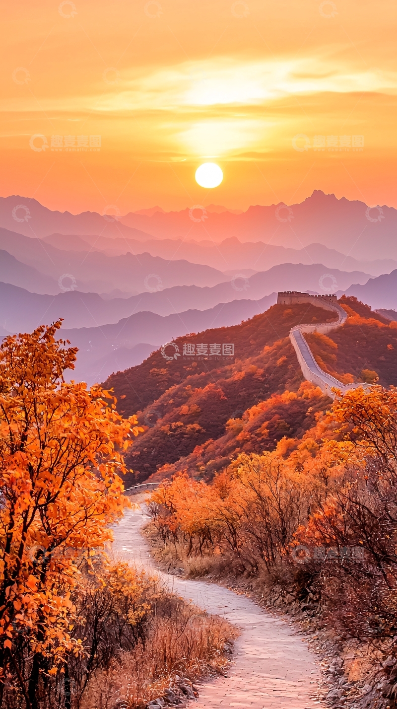 高清大图下载【趣麦麦图】夕阳下的长城秋景