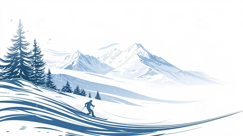 高清大图下载【趣麦麦图】冬季滑雪山景插画