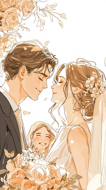 婚礼情侣温馨瞬间插画